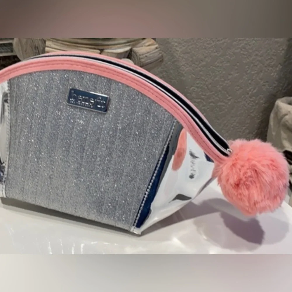 Benefit Glittery Silver Bag with Pink Trim - Picture 4 of 4